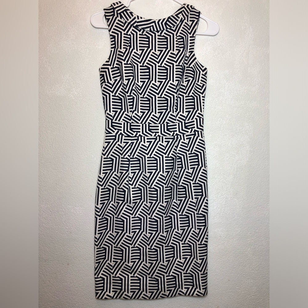 Boden Navy & White Geometric Midi Sheath Dress